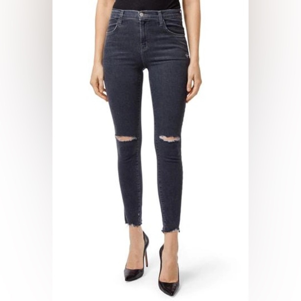 NWT J BRAND Alana High Rise Crop Skinny Jeans In Ashes Destruct Size 31